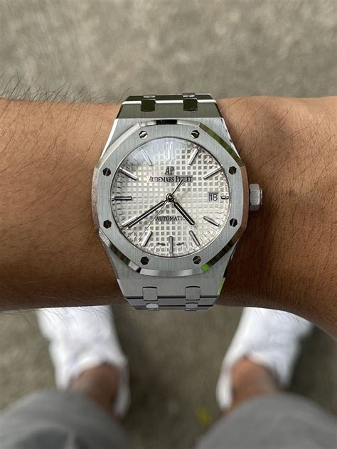 ap silver|ap royal oak white dial.